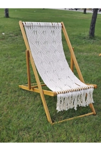Ahşap Bahçe Balkon Teras Mobilyası, Makrome Şezlong Seti(2+1)